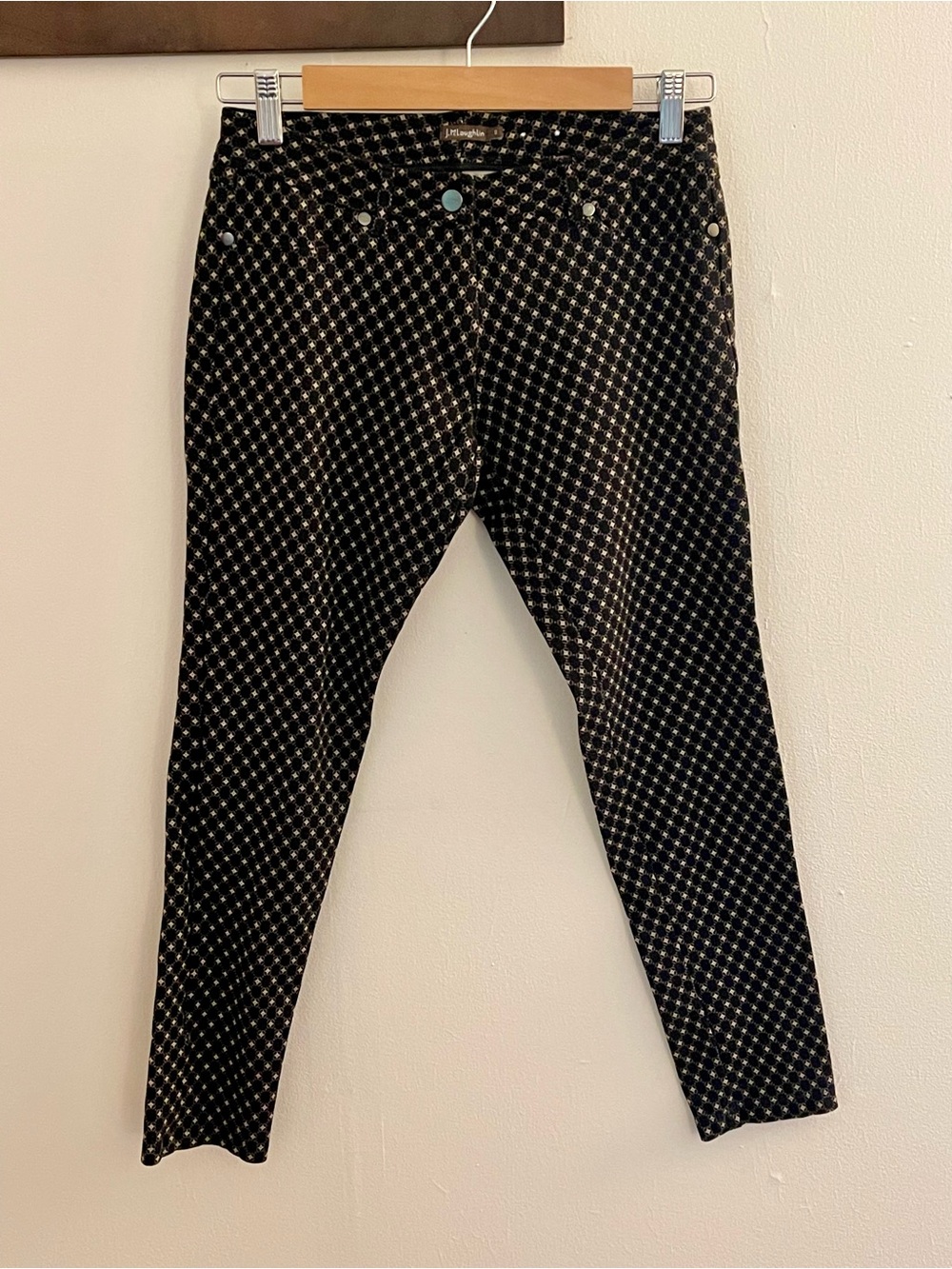 J McLaughlin Size 0 Black Geometric Print Stretch Ponte Ankle Pants Cropped